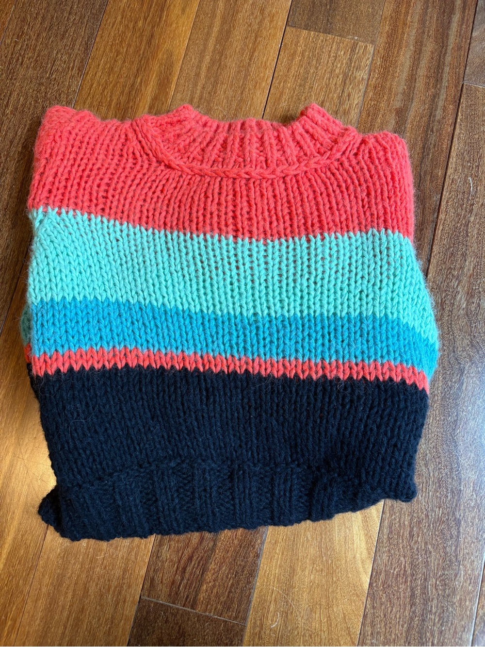 Marc Cain Striped Turtleneck Sweater in Coral, Aqua & Black